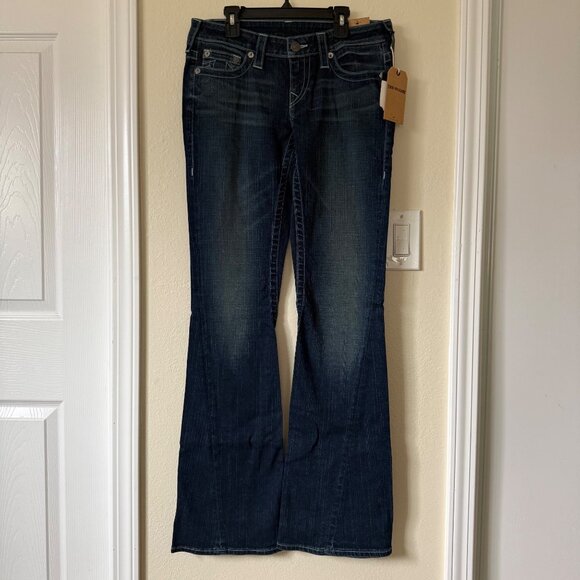 NWT True Religion 'Joey Flare' Dark Wash Denim Long Inseam Jeans Sz 28 ($199) - Picture 1 of 5
